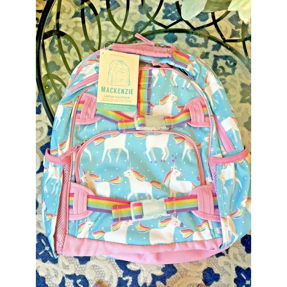 Pottery barn School BACKPACK LARGE Rainbow Unicorn Parade Heart Travel pink girl